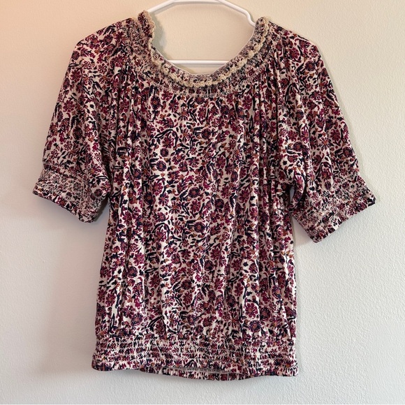 Lucky Brand Floral Peasant Top Tassel Blouse Size Small - Picture 2 of 5